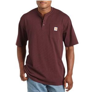 Carhartt Pocket Henley T-Shirt Cotton Loose Fit Men M Short Sleeve Maroon